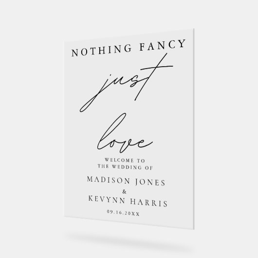 Nichts Extravagant, nur Liebe Hochzeitszeichen Acrylschild (Winkel)