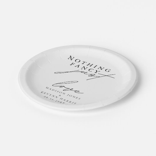 Nichts Extravagant, nur Liebe Hochzeitszeichen Pappteller (Schrägansicht)