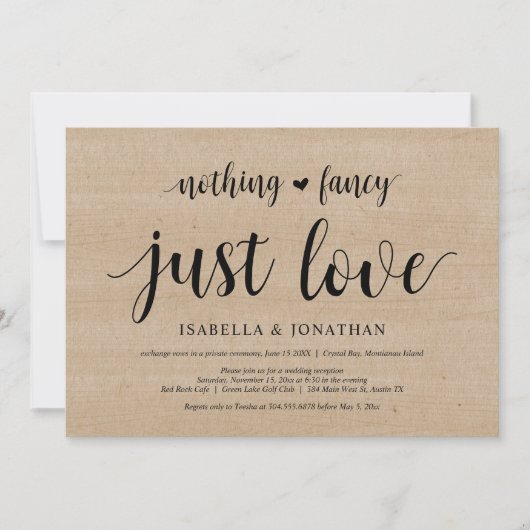 Nichts Extravagant, nur Liebe, Holz, Hochzeitsfeie Einladung (Vorderseite)