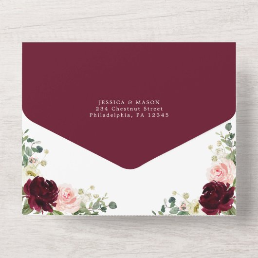 Nichts Extravagant nur Liebe in einer Hochzeitsrei All In One Einladung (Rückseite)