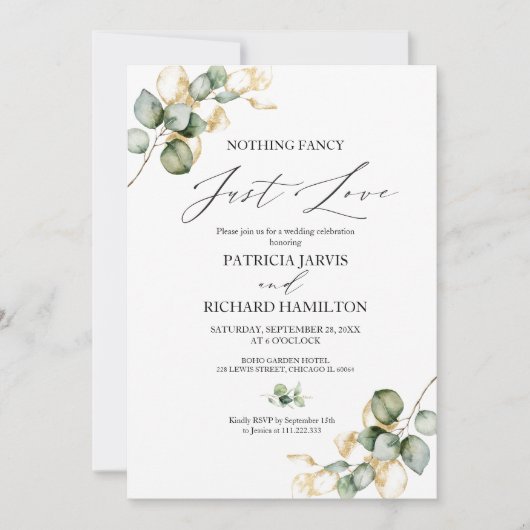 Nichts Extravagant nur Liebe intime Hochzeit Einladung (Vorderseite)