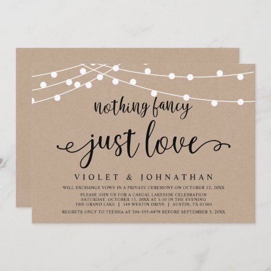 Nichts Extravagant, nur Liebe, kraftvolle Hochzeit Einladung (Vorne/Hinten)