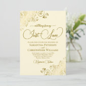 Nichts Extravagant nur Liebe Lacy Gold & Cream Wed Einladung (Stehend Vorderseite)