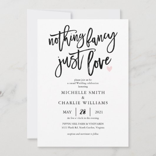 Nichts extravagant nur Liebe lässig Hochzeit Einla Einladung (Vorderseite)