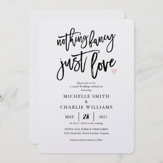 Nichts extravagant nur Liebe lässig Hochzeit Einla Einladung (Vorne/Hinten)