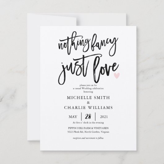 Nichts extravagant nur Liebe lässig Hochzeit Einla Einladung (Vorderseite)