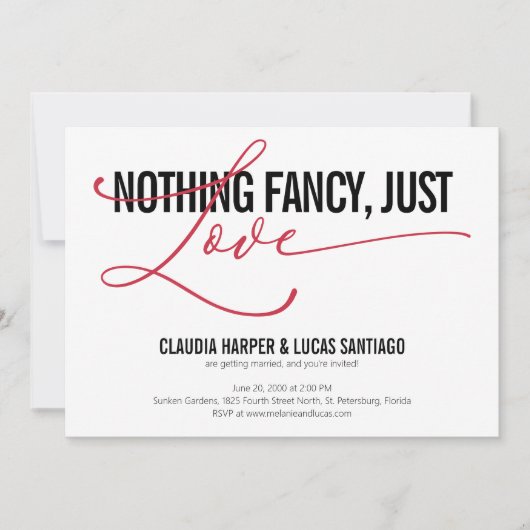 Nichts Extravagant nur Liebe Lässig Hochzeit Einladung (Vorderseite)