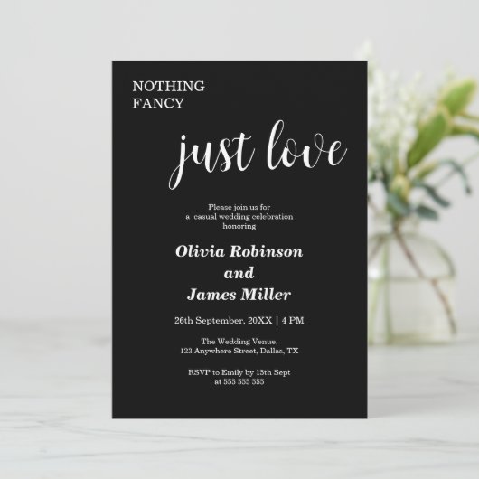 Nichts Extravagant nur Liebe Lässig Hochzeit Einladung (Stehend Vorderseite)