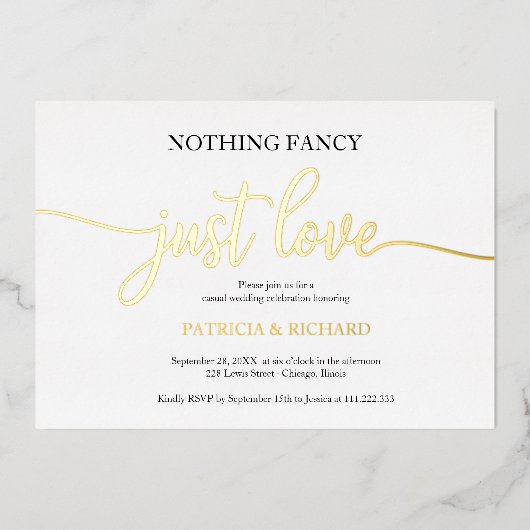 Nichts Extravagant nur Liebe Lässig Hochzeit Folieneinladung (Vorderseite)