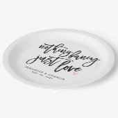 Nichts extravagant nur Liebe lässig Hochzeit Pappteller (Schrägansicht)