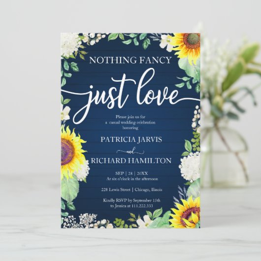 Nichts Extravagant nur Liebe Lässig Hochzeitsblume Einladung (Stehend Vorderseite)