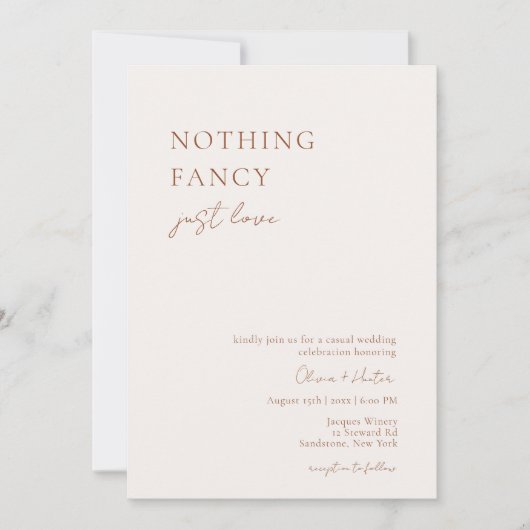 Nichts Extravagant, nur Liebe Lässig Hochzeitseinl Einladung (Vorderseite)