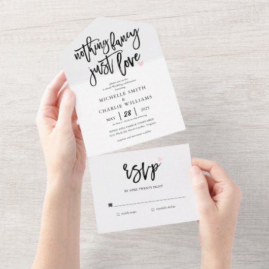 Nichts extravagant nur Liebe lässig Hochzeitsfeier All In One Einladung (Abreißen)