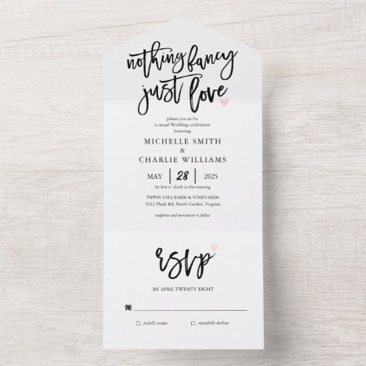 Nichts extravagant nur Liebe lässig Hochzeitsfeier All In One Einladung (Innen Boden)