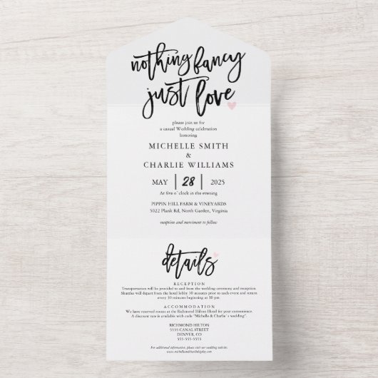 Nichts extravagant nur Liebe lässig Hochzeitsfeier All In One Einladung (Innen Boden)