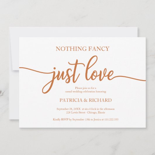 Nichts Extravagant, nur Liebe Lässig Hochzeitskupf Einladung (Vorderseite)