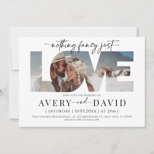 Nichts Extravagant nur Liebe Minimal Hochzeit Einl Einladung (Vorderseite)