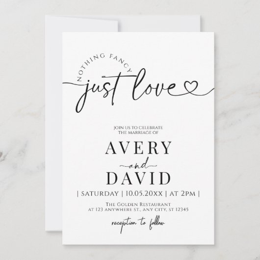 Nichts Extravagant nur Liebe Minimale Hochzeit Einladung (Vorderseite)