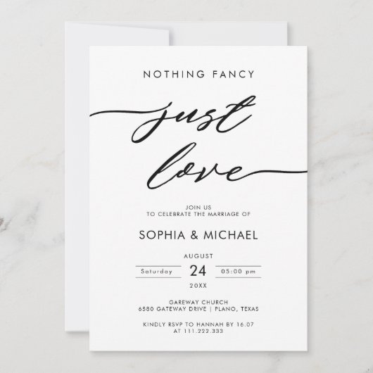Nichts Extravagant nur Liebe Minimale Hochzeitsemp Einladung (Vorderseite)