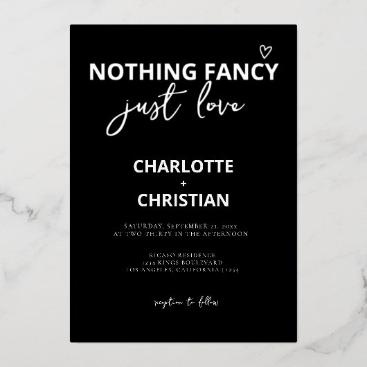 Nichts Extravagant nur Liebe Minimalistisch Hochze Folieneinladung (Vorderseite)
