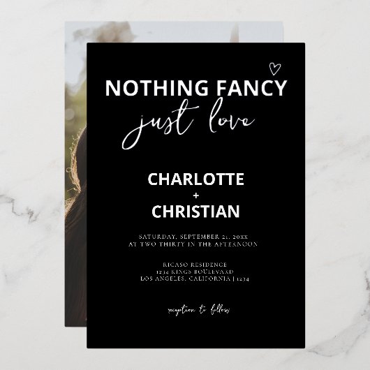 Nichts Extravagant nur Liebe Minimalistisch Hochze Folieneinladung (Vorderseite/Rückseite)