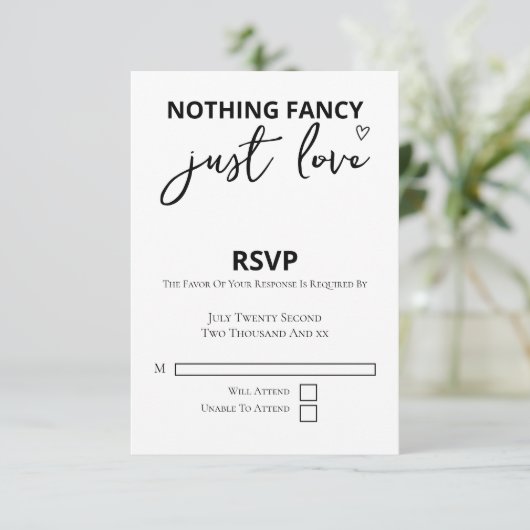 Nichts Extravagant nur Liebe Minimalistisch Hochze RSVP Karte (Stehend Vorderseite)