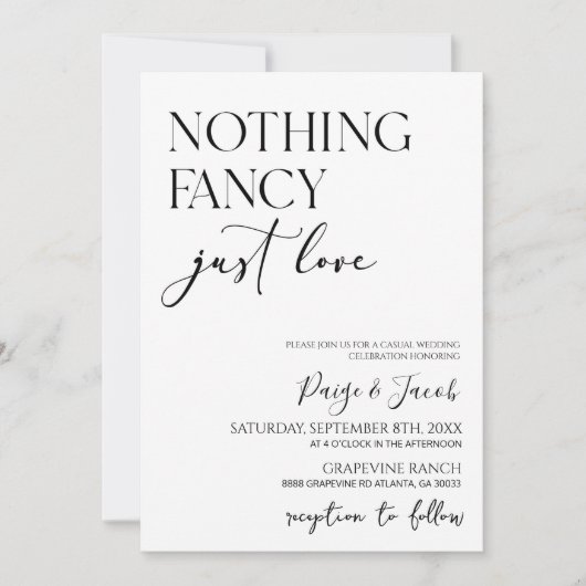 Nichts Extravagant nur Liebe Minimalistisch Lässig Einladung (Vorderseite)