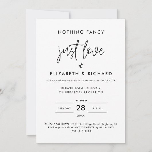 Nichts Extravagant nur Liebe Minimalistisch Lässig Einladung (Vorderseite)