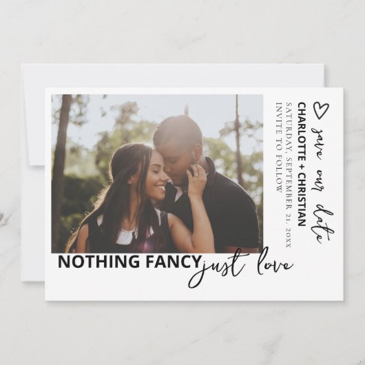 Nichts Extravagant nur Liebe Minimalistisch Save The Date (Vorderseite)