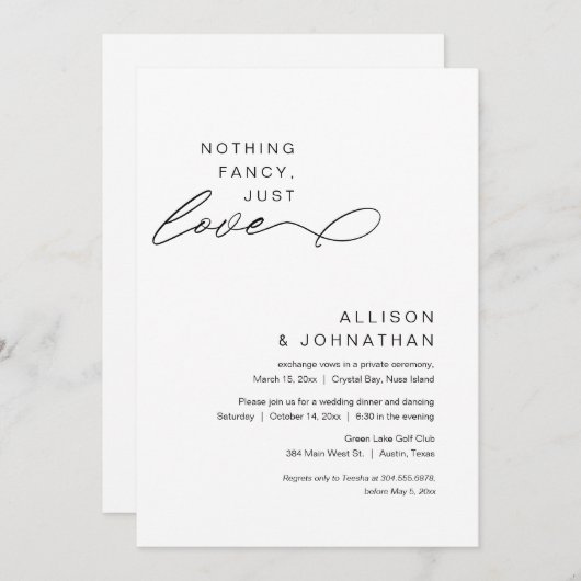 Nichts Extravagant, nur Liebe, moderne Hochzeitsfe Einladung (Vorne/Hinten)