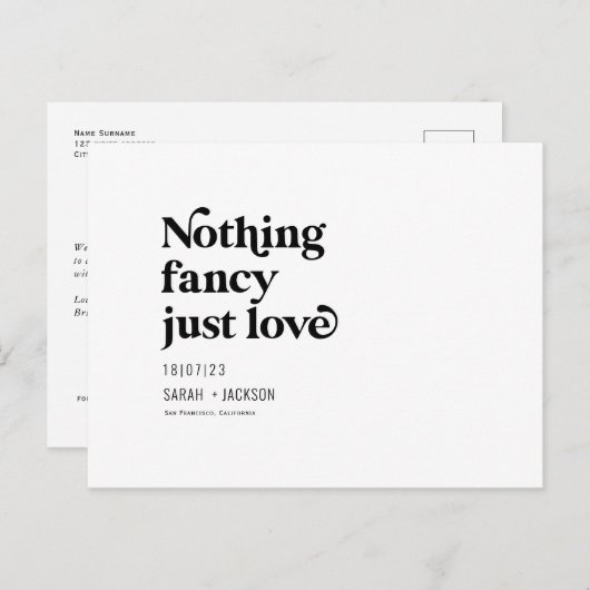 Nichts extravagant nur Liebe, Moderne Save the Dat Ankündigungspostkarte (Vorne/Hinten)