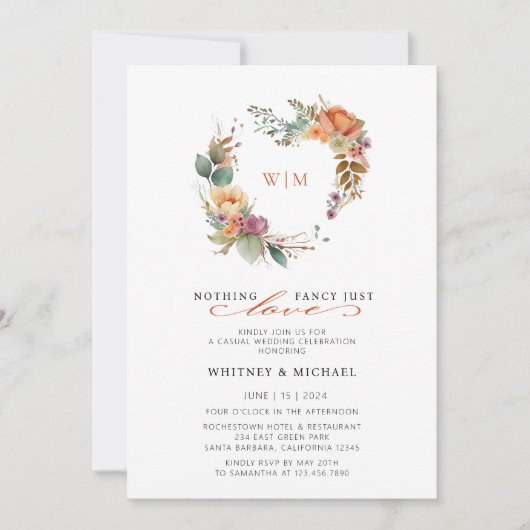 Nichts Extravagant nur Liebe Monogram Lässig Hochz Einladung (Vorderseite)