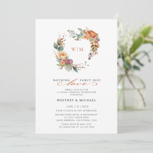 Nichts Extravagant nur Liebe Monogram Lässig Hochz Einladung (Stehend Vorderseite)