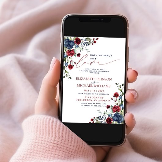 Nichts Extravagant nur Liebe Navy Blue Burgundy Fo Einladung