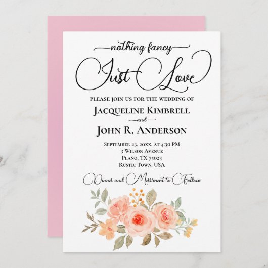 Nichts Extravagant nur Liebe Pfirsichfarben Rose Einladung (Vorne/Hinten)