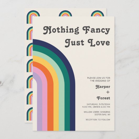 Nichts Extravagant nur Liebe Retro 70er Rainbow We Einladung (Vorne/Hinten)