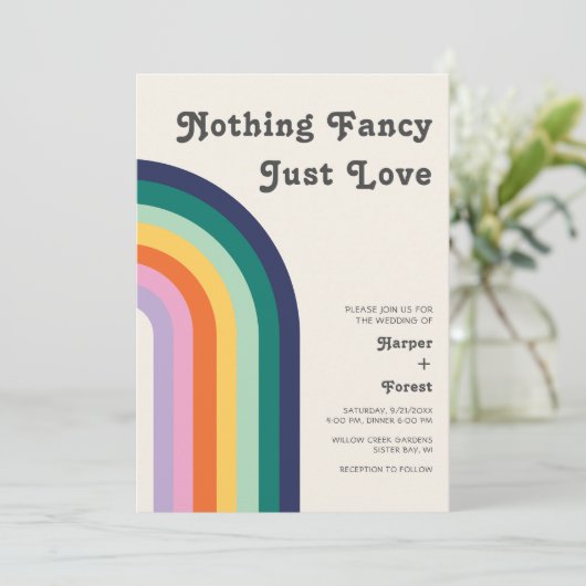 Nichts Extravagant nur Liebe Retro 70er Rainbow We Einladung (Stehend Vorderseite)