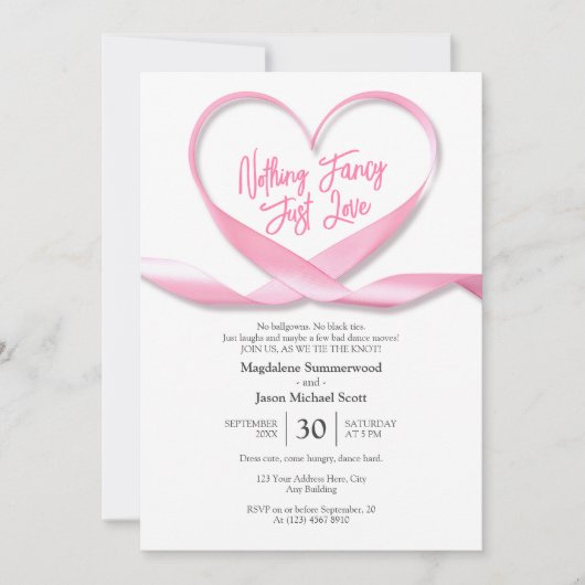 Nichts Extravagant nur Liebe Rosa Herz Ribbon Hoch Einladung (Vorderseite)