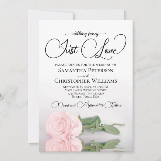Nichts Extravagant, nur Liebe Rosa Rose Hochzeit r Einladung (Vorderseite)