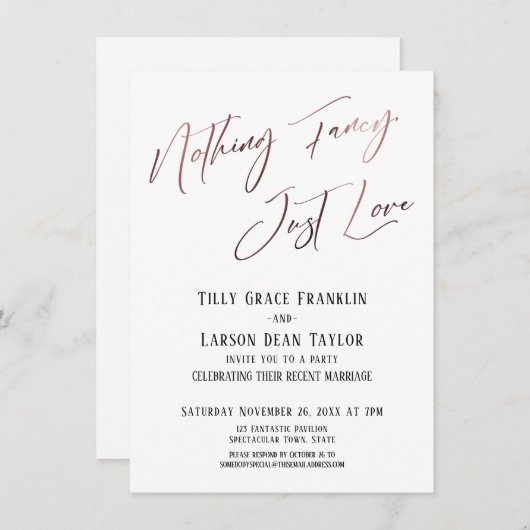 Nichts Extravagant, nur Liebe Rose Gold Einfaches  Einladung (Vorne/Hinten)