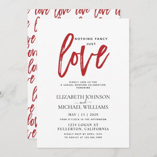 Nichts Extravagant nur Liebe Rot Lässig Hochzeit Einladung (Vorne/Hinten)