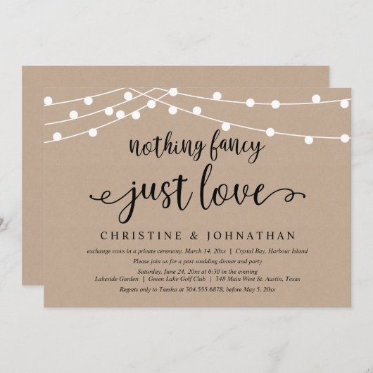Nichts Extravagant nur Liebe, rustikale Hochzeit Einladung (Vorne/Hinten)