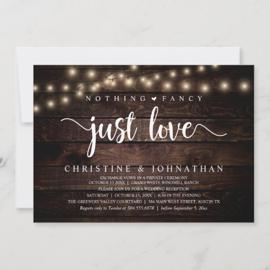 Nichts Extravagant nur Liebe, rustikale Hochzeitse Einladung (Vorderseite)