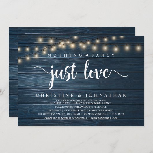 Nichts Extravagant nur Liebe, rustikale Hochzeitse Einladung (Vorne/Hinten)