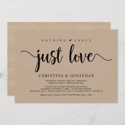 Nichts Extravagant, nur Liebe, rustikale Kraft, El Einladung (Vorne/Hinten)
