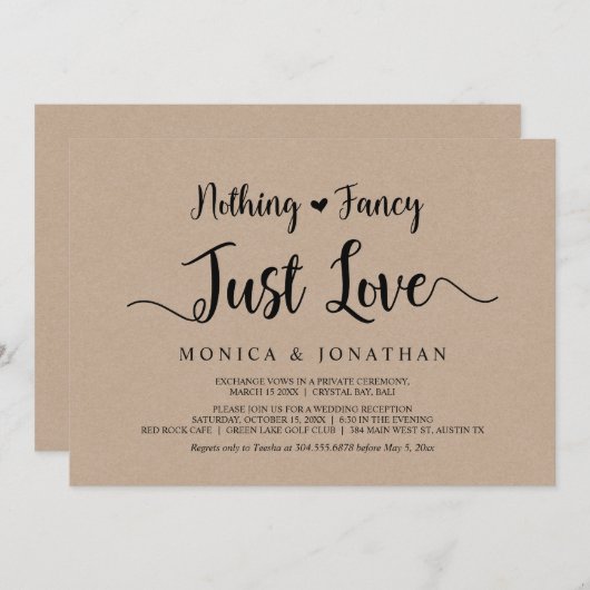 Nichts Extravagant, nur Liebe, rustikale Kraft, En Einladung (Vorne/Hinten)
