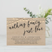 Nichts Extravagant, nur Liebe rustikales Hochzeits Einladung (Stehend Vorderseite)