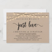 Nichts Extravagant nur Liebe, rustikales Hochzeits Einladung (Vorderseite)