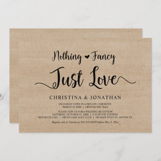 Nichts Extravagant, nur Liebe, rustikales Holz, En Einladung (Vorne/Hinten)
