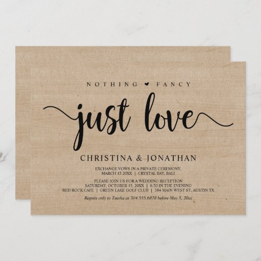 Nichts Extravagant, nur Liebe, rustikales Holz, En Einladung (Vorne/Hinten)